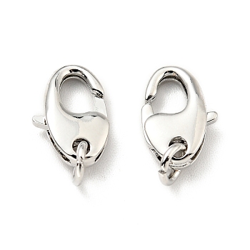 Rack Plating Brass Lobster Claw Clasps, with Open Jump Rings, Cadmium Free & Lead Free, Oval, Platinum, 11x7x2.5mm
