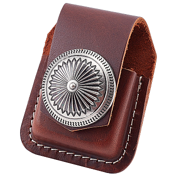 Leather Lighter Storage Bag, with Alloy Snap Button, Coconut Brown, 77x58x40mm, Hole: 47x8mm, Inner Diameter: 40x15mm