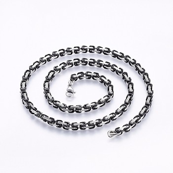 201 Stainless Steel Byzantine Chain Necklaces, with Lobster Claw Clasps, Gunmetal & Stainless Steel Color, 23.6 inch(60cm), 4x4mm
