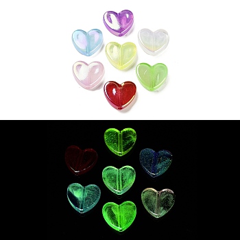 Luminous UV Plating Rainbow Iridescent Acrylic Beads, Glow in the Dark Beads, Heart, Mixed Color, 18.5x21x5.5mm, Hole: 2.7mm
