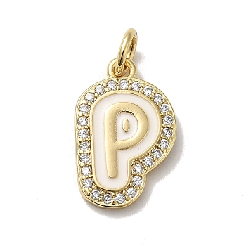 Brass Micro Pave Cubic Zirconia Pendants, with Jump Rings, Real 18K Gold Plated, Letter P, 18.5x12x2mm, Hole: 3.8mm