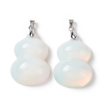 Opalite Pendants, with Platinum Tone Brass Findings, Gourd Charm, 35x25x12mm, Hole: 4x4mm