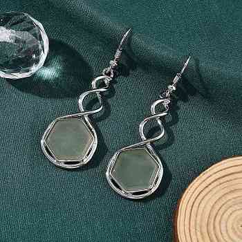 Hexagon Natural Green Aventurine Dangle Earrings, with Rack Plating Brass, Long-Lasting Plated, Lead Free & Cadmium Free, 54x17mm