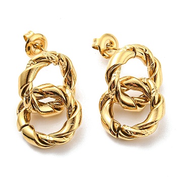 304 Stainless Steel Grooved Ring Dangle Stud Earrings, Real 14K Gold Plated, 22.5x15mm