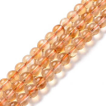 Natural Citrine Beads Strands, Grade A, Round, 6mm, Hole: 0.8mm, about 66pcs/strand, 15.35''(39cm)