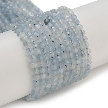 Natural Aquamarine Beads Strands, Faceted, Round, 4mm, Hole: 0.5mm, about 102pcs/strand, 15.35 inch(39cm)