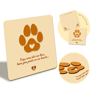 Wooden Commemorative Cards, Square, Paw Print, 130x130x4mm