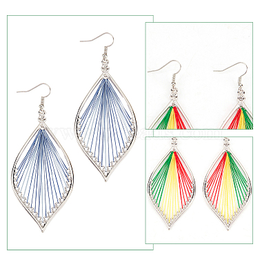 3 Pair 3 Color Bohemia Woven Leaf Dangle Earrings(EJEW-AN0001-14)-3
