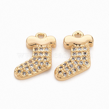 Real 18K Gold Plated Clear Sock Brass+Cubic Zirconia Charms