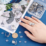 DIY Blank Dome Finger Ring Making Kit, Including 304 Stainless Steel Cuff Ring Findings with Double Settings, Flat Round Glass Cabochons, Stainless Steel Color, US Size 7(17.3mm), Tray: 10mm and 8mm(DIY-UN0004-13)