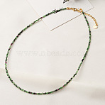 Natural Ruby in Zoisite Faceted Round Beaded Necklaces, Stainless Steel Jewelry for Women, Golden, 15.35 inch(39cm)(GJ4349-3)