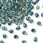 50Pcs Electroplate Glass Beads, Teardrop, Rainbow Plated, Faceted, Teal, 8x6mm, Hole: 1mm(EGLA-YW0005-40B)