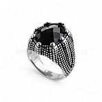 316L Surgical Stainless Steel with Cubic Zirconia Finger Rings for Men, Oval, Antique Silver, US Size 10(19.8mm)(FS-WGD76F7-04)