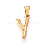 304 Stainless Steel Pendants, Bamboo Style, Letter, Golden Color, Letter.Y, 19x10x3mm, Hole: 3x7mm(X-STAS-F235-01G-Y)