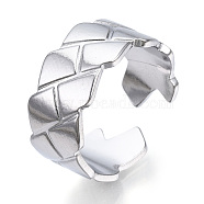 304 Stainless Steel Textured Open Cuff Ring for Women, Stainless Steel Color, US Size 7 1/2(17.7mm)(RJEW-N040-10)
