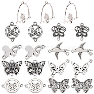 72Pcs 9 Styles Tibetan Style Zinc Alloy Connector Charms, Butterfly & Bird & Flat Round, Antique Silver, 11~21x14~22x2mm, Hole: 1~2mm, 8pcs/style(TIBE-SC0001-79)