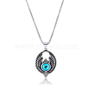 Wing with Evil Eye Pendant Necklace Lucky Spiritual Protection Necklaces Hip-hop Punk Style Charm Titanium Steel Jewelry for Men and Women, Antique Silver, 21.65 inch(55cm)(JN1116A)