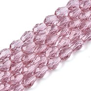 Transparent Glass Beads Strands, Faceted, Teardrop, Sienna, 8x6mm, Hole: 1.2mm, about 65~67pcs/strand, 20.08 inch(51cm)(EGLA-N013-T6mm-D02)