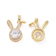 Brass Micro Pave Clear Cubic Zirconia Pendants, Rabbit Charms, Real 18K Gold Plated, 19x16.5x6mm, Hole: 2.7x5mm(KK-E068-VC418)