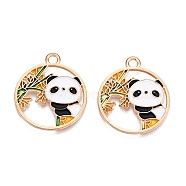 Panda Theme Alloy Enamel Pendants, Light Gold, Lead Free & Cadmium Free, Gold, 25x21.5x1mm, Hole: 2mm(ENAM-T020-34B)