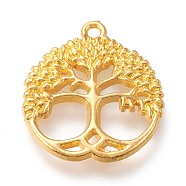 Alloy Pendants, Cadmium Free & Lead Free, Flat Round with Tree of Life, Golden, 26x23x2.5mm, Hole: 1.8mm(PALLOY-K246-10G-RS)