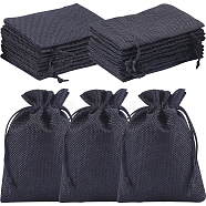 Polyester Imitation Burlap Packing Pouches Drawstring Bags, for Christmas, Wedding Party and DIY Craft Packing, Black, 14x10cm, 16pcs/set(ABAG-BBC0001-02B-02)