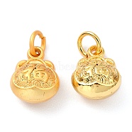 Brass Charms, with Jump Rings, Long-Lasting Plated, Flat Round with Chinese Character Fu, Mixed Color, 11.5x9x7mm, Hole: 3.5mm(ZIRC-I054-30)