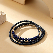 Round Natural Lapis Lazuli Braided PU Leather Cord Wrap Bracelets for Women Men(LC1757-1)