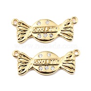 Brass Micro Pave Clear Cubic Zirconia Link Connectors, with Jump Ring, Long-Lasting Plated, Candy with Word SWEETY, Real 18K Gold Plated, 12x29.5x2.5mm, Hole: 1.4mm(ZIRC-K086-34G)