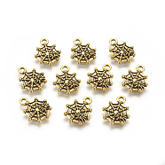 Halloween Jewelry Tibetan Style Alloy Pendants, Cadmium Free & Lead Free, Spider, Antique Golden, 17x14x2mm, Hole: 2mm(TIBEP-60606-AG-LF)