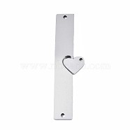 201 Stainless Steel Pendants, Rectangle with Heart, Stainless Steel Color, 48x12.5x1.5mm, Hole: 1.5mm(STAS-N095-085)