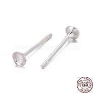 925 Sterling Silver Ear Stud Findings, Earring Posts with 925 Stamp, Silver, 12mm, Tray: 3mm, Pin: 0.8mm(STER-K167-043A-S)