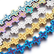Electroplated Non-magnetic Synthetic Hematite Beads Strands, Polish, Cross, Mixed Color, 10x10x4mm, Hole: 1mm, about 40pcs/strand, 15.94 inch(40.5cm)(G-P392-F)