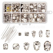 Sew on Glass Rhinestone, with Brass Prong Settings, Garments Accessoriess, with Iron Sewing Needles, Mixed Shapes, Platinum, Clear, 180pcs/box(RGLA-TA0001-02)