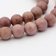 Natural Rhodonite Round Bead Strands, Rhodonite, 8mm, Hole: 1mm, about 48pcs/strand, 15.7 inch(X-G-J302-10-8mm)