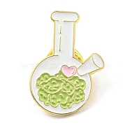 Flask Enamel Pins, Science Lab Themed Alloy Badge, Golden, Green Yellow, 29.5x20x2mm(JEWB-P017-01E)
