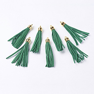 Faux Suede Tassel Big Pendant Decorations, with CCB Plastic Cord Ends, Golden, Sea Green, 84~89x11.5~12mm, Hole: 2.5mm(X-FIND-T003-A42)