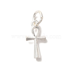 Easter 925 Sterling Silver Charms, Silver, with 925 Stamp & Jump Rings, Ankh Cross, 14.5x7.5x2mm, Hole: 4mm(FIND-U013-13S-01)