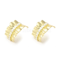 Brass Micro Pave Cubic Zirconia Studs Earrings Findings, Real 14K Gold Plated, Real 14K Gold Plated, 16x12mm, Hole: 1.2mm, Pin: 11x0.7mm(KK-K371-25G)