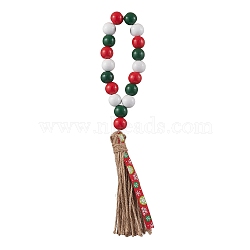 Wooden Beads Napkin Rings, with Jute Cord Tassel, For Wedding Christmas Banquet Dinner Decoration, Colorful, 275mm(HJEW-JM02149)