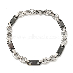 Two Tone 201 Stainless Steel Oval Link Chain Bracelet, 304 Stainless Steel Clasps, Black, 8-1/4 inch(20.9cm), Wide: 6.5mm(BJEW-B078-33BP)