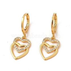Rack Plating Brass Micro Pave Cubic Zirconia Leverback Earrings, Long-Lasting Plated Heart Dangle Earring for Women, Cadmium Free & Lead Free, Real 18K Gold Plated, 28.5mm, Pin: 1mm(EJEW-P221-37G)