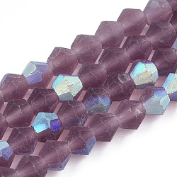 Imitate Austrian Crystal Bicone Frosted Glass Beads Strands, Grade AA, Faceted, Old Rose, 4x4mm, Hole: 1mm, about 87~89pcs/strand, 13.19~13.39 inch(33.5~34cm)(GLAA-F029-TM4mm-A04)