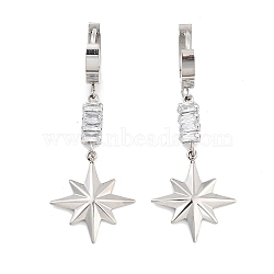 Star 304 Stainless Steel Dangle Earrings, Glass Hoop Earrings for Women, Stainless Steel Color, 49.5x18mm(EJEW-L283-077P)