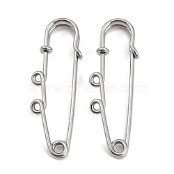 304 Stainless Steel Safety Pins Brooch Findings, Kilt Pins with 2 Loops for Lapel Pin Making, Stainless Steel Color, 49.5x16.5x5mm, Hole: 1.6mm(STAS-K252-05A-P)