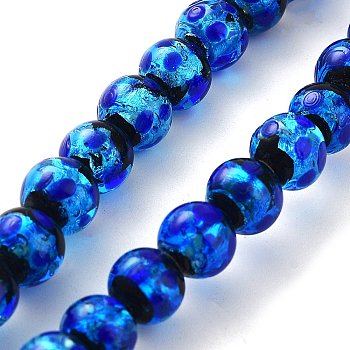 Glow in the Dark Luminous Style Handmade Silver Foil Glass Round Beads, Blue, 8mm, Hole: 1mm