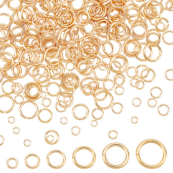 Elite 300Pcs 6 Sizes Brass Jump Rings, Open Jump Rings, Round Ring, Real 14K Gold Plated, 3~8x0.5~1mm, 18~24 Gauge, Inner Diameter: 2~6mm, 50pcs/size