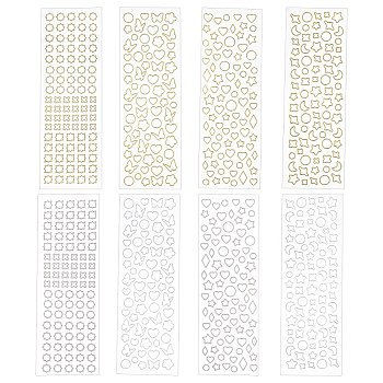 CHGCRAFT 16 Sheet 8 Style Geometric Waterproof Plastic Metallic Stickers, with Self-adhesive, Star & Moon & Round & Butterfly & Heart & Flower, for Notebook Photo Decorations, Mixed Color, 15.1x5x0.01cm
