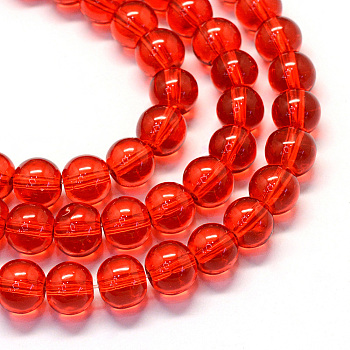 Baking Painted Transparent Glass Round Bead Strands, Crimson, 6.5mm, Hole: 1.5mm, about 145pcs/strand, 31.8 inch