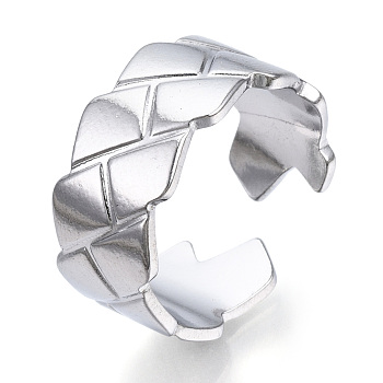 304 Stainless Steel Textured Open Cuff Ring for Women, Stainless Steel Color, US Size 7 1/2(17.7mm)